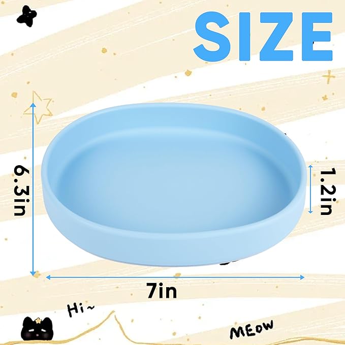 Cat Silicone Dog Bowls, Non Slip Dog Food Cat Feeding Plates, Drinking Pet Bowl for Dry and Wet Food, 10 OZ/330ML Water Bowl for Small Pets 2PCS (Blue)