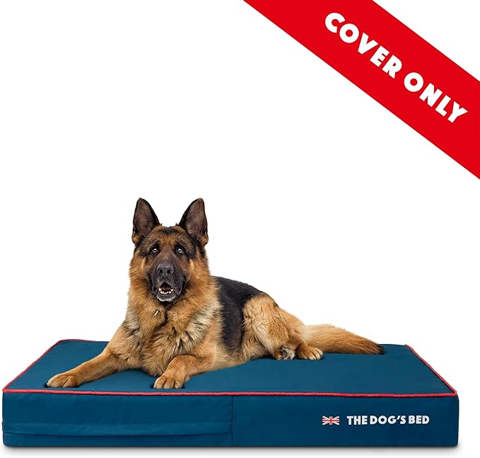 The Dog’s Bed Replacement Outer Cover, Oxford Fabric, Blue with Red Trim & UK Flag, XL, 6-Inch