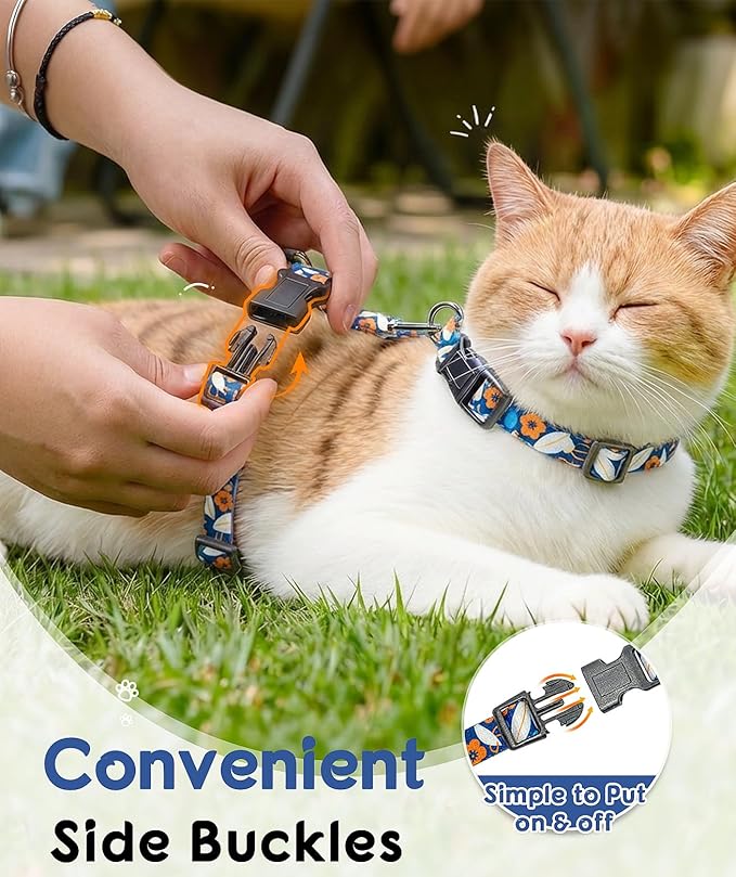 Halypet 2-Pack Cat Harness and Leash Set, Escape Proof 3-in-1 Adjustable Harness for Cats, Soft Lightweight, Easy On & Control for Walking, Travel & Outdoor Use, Medium (White & Navy)