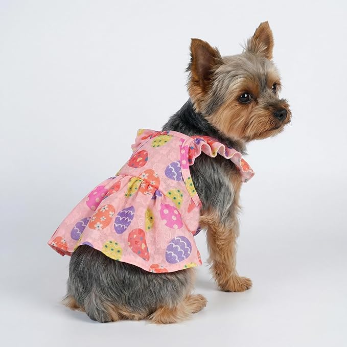 Fitwarm Easter Egg Dog Dress, Holiday Dog Clothes for Small Dogs Girl, Pet Easter Outfit, Pink, Yellow, Purple, XS