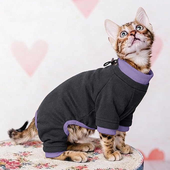 PUMYPOREITY Sticky Hair Cat Clothes, Prevent Hair Loss Cat Pajamas, Soft Cat Sweaters for Cats Only, Cat Hair Sticky Onesie, Cat Recovery Suit After Surgery, Black, S