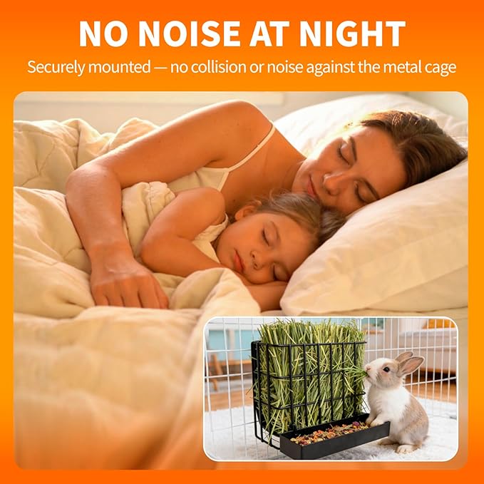 BESNEW 2 in 1 Rabbit Hay Feeder with Food Box,Upgraded Metal Guinea Pig Hay Feeder Hay-Leak Proof Bottom,Easy to Install,Bunny Supplies for Rabbit Guinea Pig Chinchilla Small Animals
