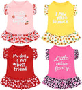 XPUDAC 4 Pack Cute Dog Dress for Small Dog, Floral Puppy Dress Sweet Girl Pet Skirt Outfits Colorful for Birthday Holiday Spring Summer Pet Clothes for Girls, L