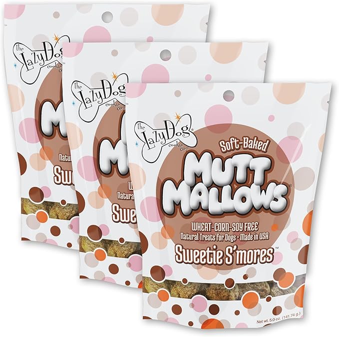 The Lazy Dog Cookie Co. Soft Dog Treats, Mutt Mallows Sweetie Smores, for Small, Medium and Large Dogs, Wheat-Free, Baked in The USA, 5 oz. (Pack of 3) Smores