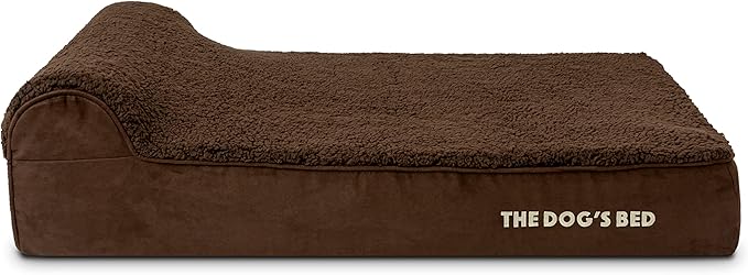 The Dog’s Bed Orthopedic Memory Foam Dog Bed with Headrest, Calming Surface – CertiPUR-Certified Foam, Plush Fabric, Brown Plush, Large, 6-Inch