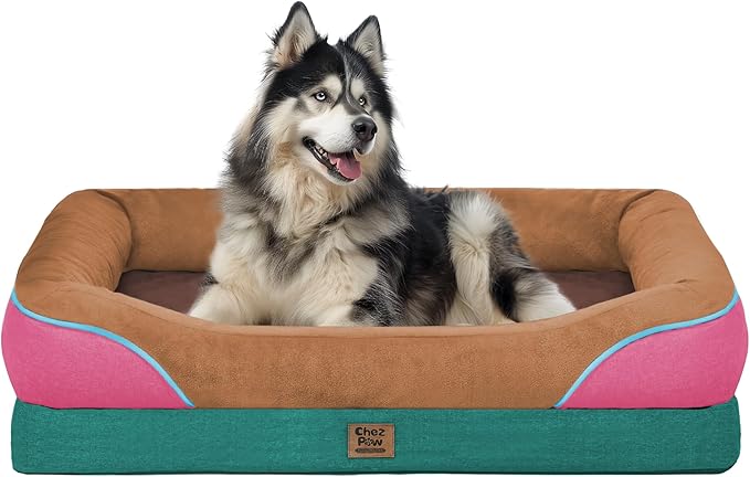 Chez Paw Orthopedic Extra Large Dog Bed - XXL Washable Giant Pet Couch Sofa with Removable Cover Waterproof Bolster for Large Size Dogs, 45x35