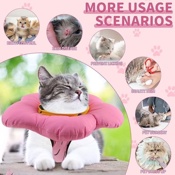 EMUST 2PCS Cat Recovery Suit and Cat Surgery Suit, Cotton Breathable Cats Spay Recovery Suit, Adjustable Cute Flower Neck for Cats 8-16lb(Pink, L)