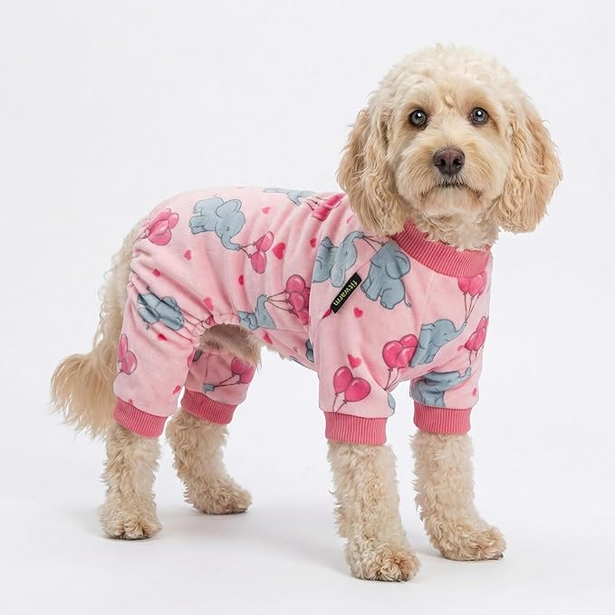 Fitwarm Elephant Fleece Dog Pajamas, Cozy Winter Clothes for Small Dogs Girl, Cute Pet Outfit, Pink, Blue, XS