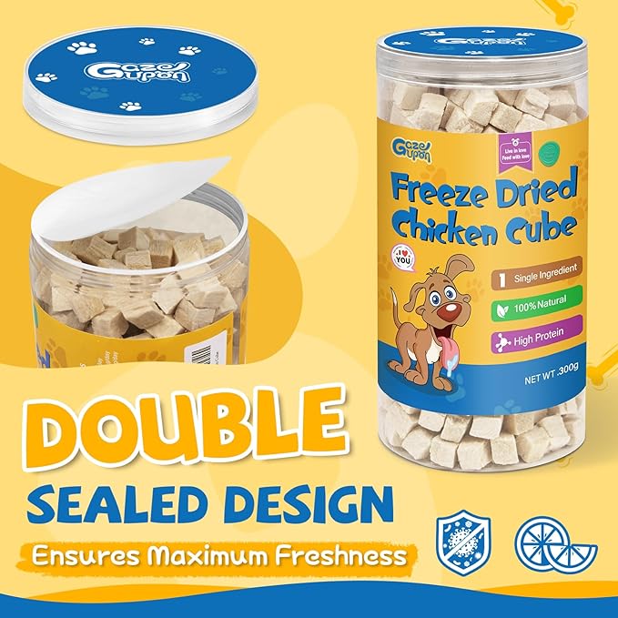 gazeupon Freeze Dried Chicken Dog Treats, Single Ingredient, High Protein Training Treats & Food Topper for Picky Eaters, Grain Free All Natural Snacks for Puppies and Adult Dogs, 10.58 oz
