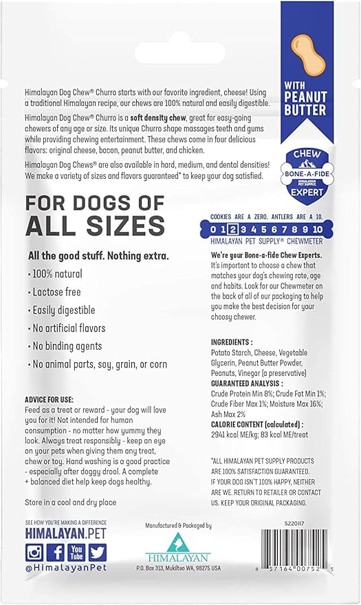 3 Pack of Peanut Butter Yaky Churros Soft Chews, 4 Ounces Each, for Dogs, No Lactose or Grains