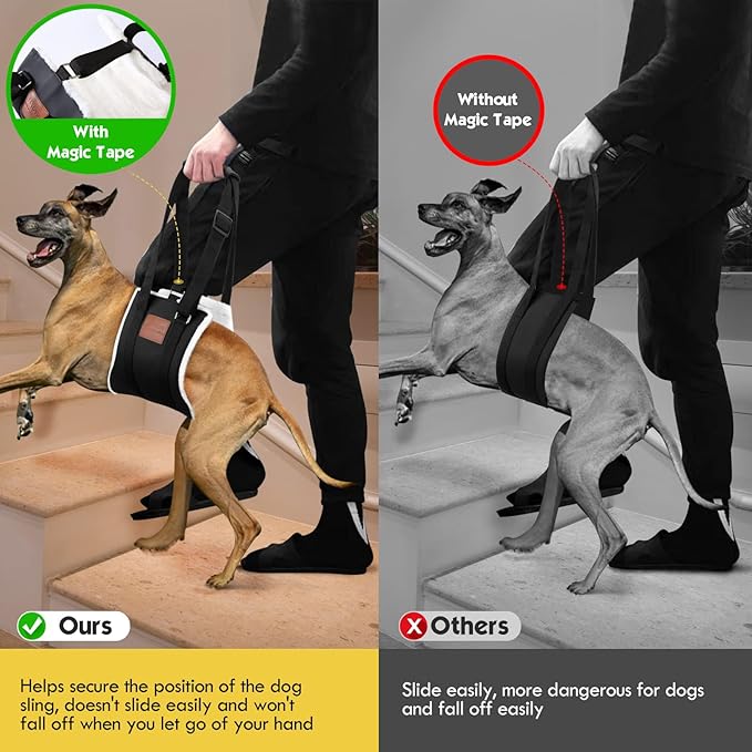 Dog Sling for Back Legs, Dog Lift Harness, Magic Tape Dog Sling for Large Dogs Hind Leg Support, Elderly Dog Lifter, Assist Canie Hip Arthritis K9 Cruciate Ligament Rehabilitation (Small)