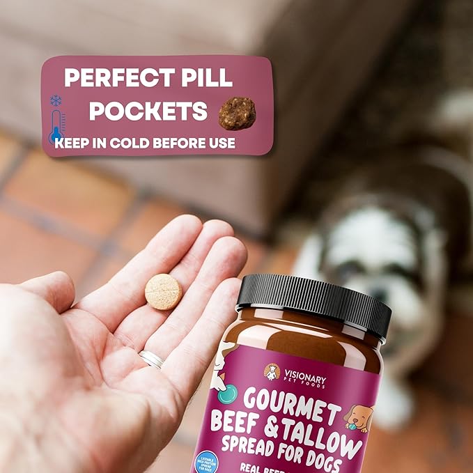 Visionary Pet Foods Beef Meat Spread - Healthy Dog Treat - Alternative to Dog Peanut Butter, Xylitol Free, No Sugar and Filler Free - Use on Lick Mat, Food Mixer, Pill Pockets - 12oz Jar