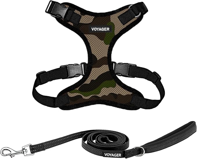 Best Pet Supplies Voyager Step-in Lock Pet Harness w Reflective Pet Leash Combo Set with Neoprene Handle 5ft - Supports Small, Medium and Large Breed Puppies/Cats - Army/Black Trim, S