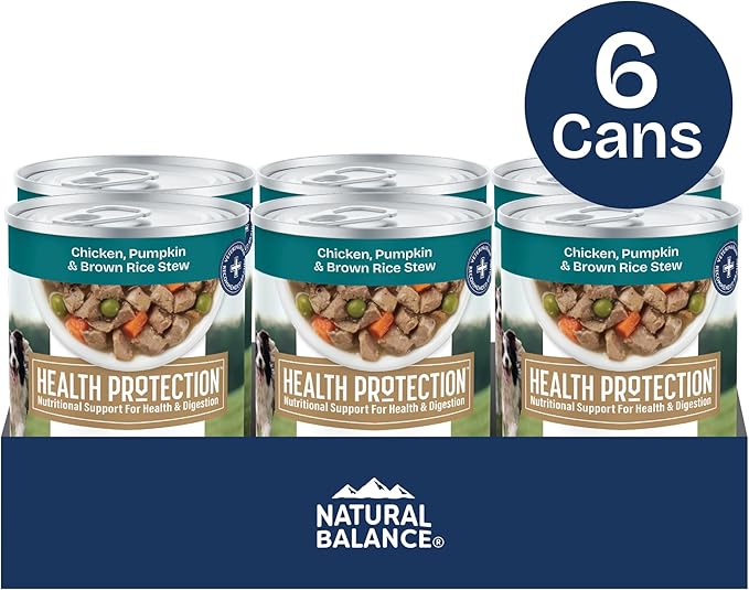 Natural Balance Health Protection Wet Dog Food – Whole Body Health, Easy on Digestion, Chicken, Pumpkin & Brown Rice Stew, Digestive Wellness Dog Food, High in Fiber - 12.5oz (Case of 6)