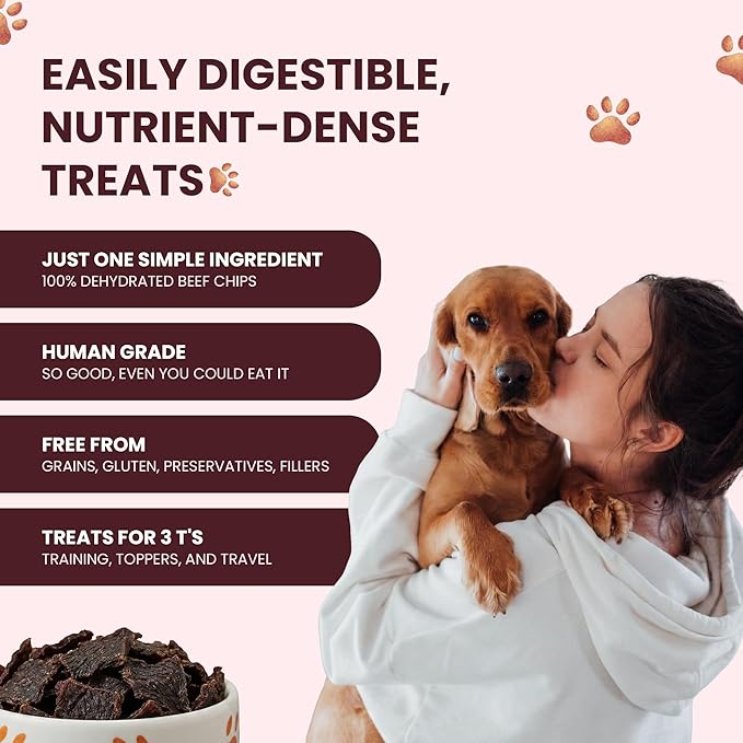 Beef Chips | 100% Single-Ingredient Beef Jerky Dog Treats | Healthy, Natural Treats for Dogs | High-Protein, Grain-Free, Ideal for Training & Sensitive Stomachs | Made in Texas, 4oz