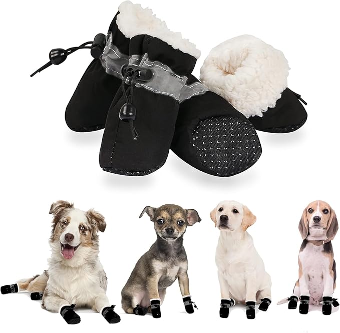 YAODHAOD Dog Shoes for Winter, Dog Boots & Paw Protectors, Fleece Warm Snow Booties for Puppy with Reflective Strip Anti-Slip Rubber Sole for Small Medium Size Dogs, Size 5: 1.9"x1.5" (L*W), Black
