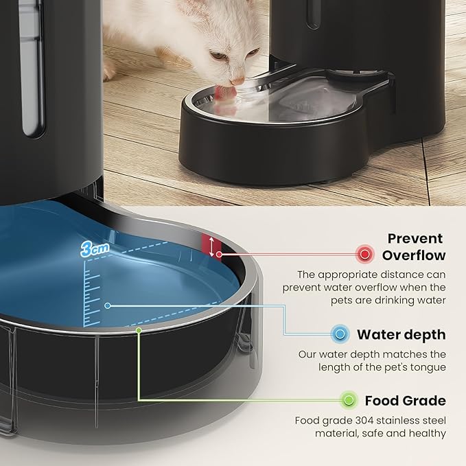 CZPET Dog Water Bowl Dispenser 9.5L, Wider Mouth & Upgraded Brush, Easy Cleaning Automatic Cat Gravity Refilling Waterer with Removable Stainless Steel Bowl, Large Drinking Area for Multi-Pet (Black)