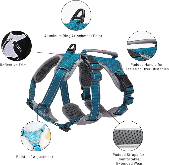 BELPRO Multi-Use Support Dog Harness, Escape Proof No Pull Reflective Adjustable Vest with Durable Handle, Dog Walking Harness for Big/Active Dogs (Blue, XL)