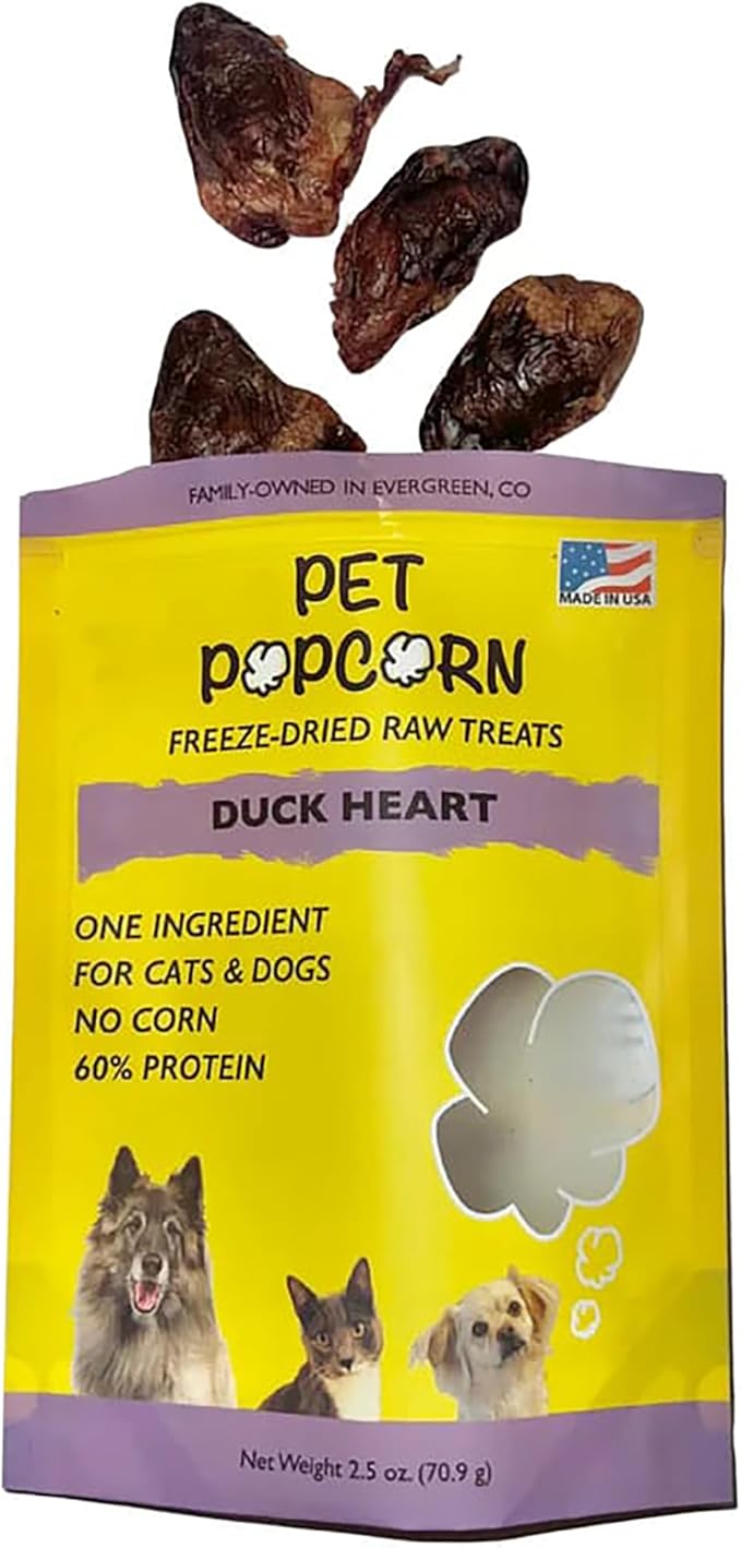 Freeze-Dried Raw Treats - Duck Heart - 2.5oz Bag, Dog & Cat Snacks, Single Ingredient, Natural, Pet Food Topper, Protein‑Packed Meat