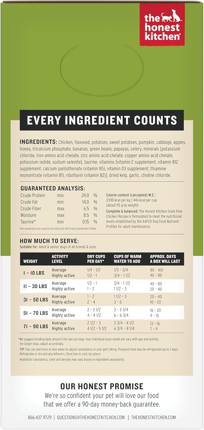 The Honest Kitchen Human Grade Wholemade™ Dehydrated Grain Free Dog Food - Complete & Balanced Meal or Topper - Chicken, 10 lb Box