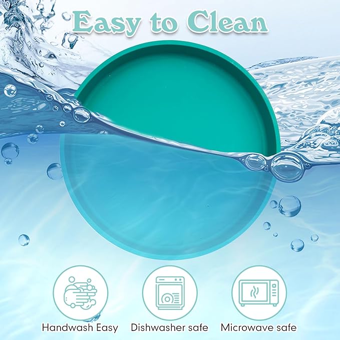 Silicone Dog Bowl Shallow Cat Food Bowls 7" Wide Puppy Plates Whisker Fatigue Pet Feeding Dishes for Dry Food and Wet Food Indoor (Round Green)