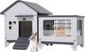 Rabbit Hutch Indoor & Outdoor with Extended Play Area, Plastic Rabbit Hutch with Sloped Roof Drainage, Panoramic Windows, Urine Barrier & Pull-Out Tray, Rabbit Cage Easy to Clean and Assemble