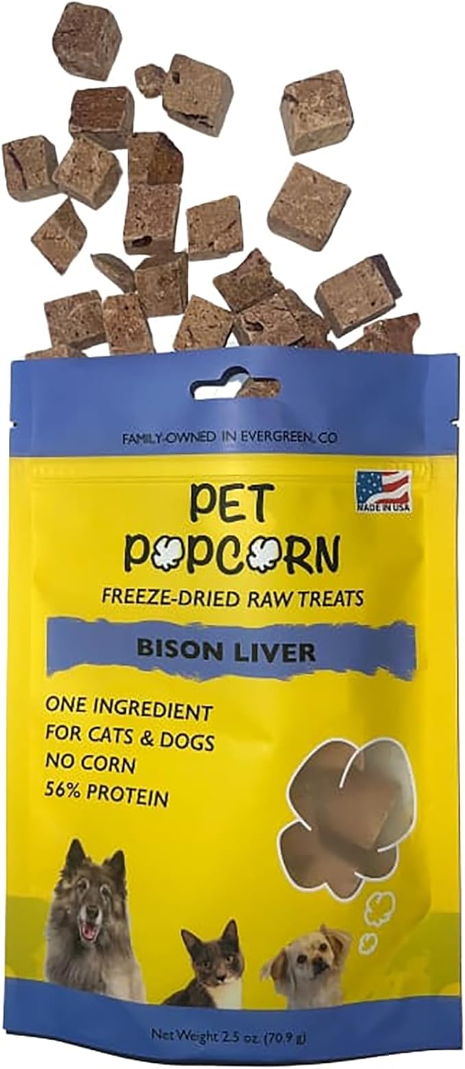 Freeze-Dried Raw Treats - Bison Liver - 2.5oz Bag, Dog & Cat Snacks, Single Ingredient, Natural, Pet Food Topper, Protein‑Packed Meat