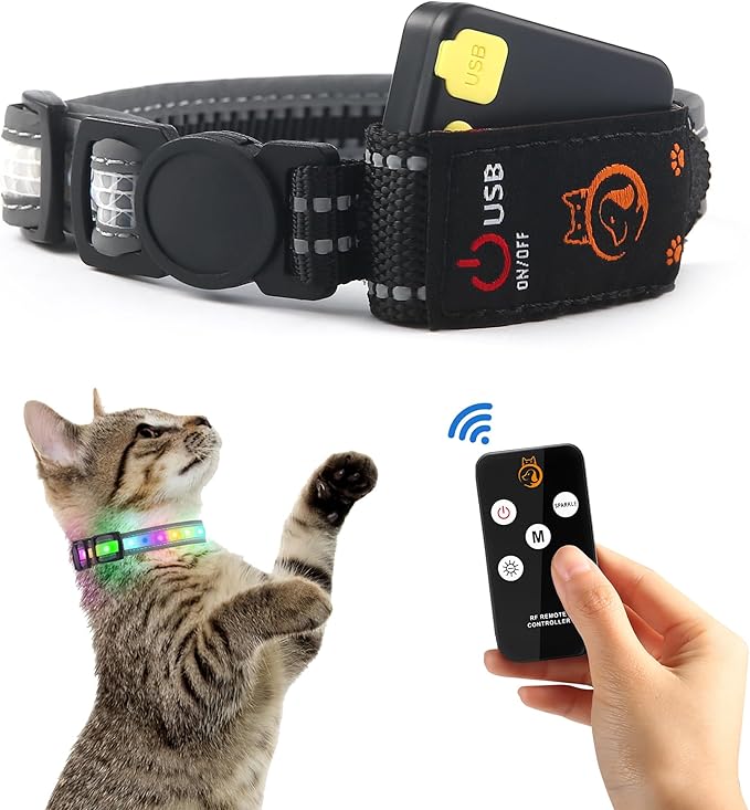 Cat Collar,Light Up Dog Collar, Rechargeable Waterproof LED Cat Collar with Remote, Breakaway Glow in Dark, Dog Lights for Night Walking
