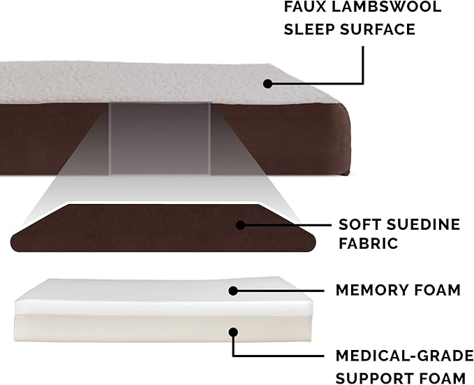 Furhaven Memory Foam Dog Bed for Large Dogs w/ Removable Washable Cover, For Dogs Up to 95 lbs - Sherpa & Suede Mattress - Espresso, Jumbo/XL