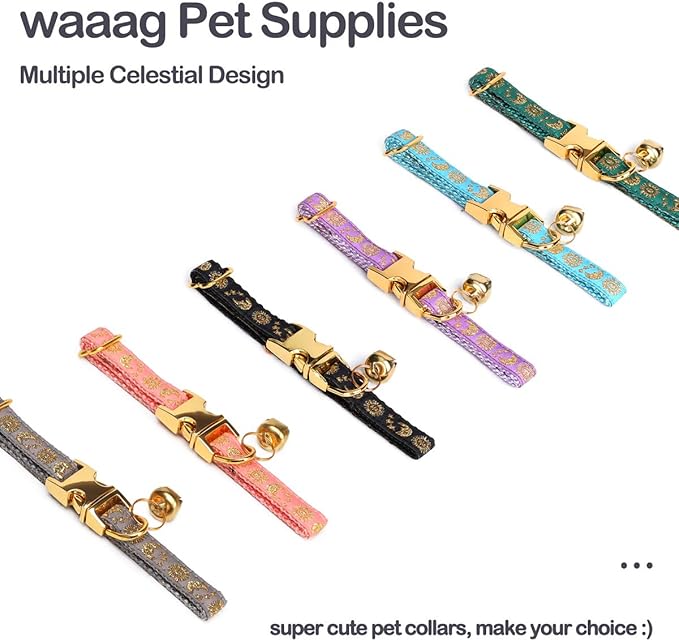 waaag Pet, Moons Stars Suns Dog Collar Cat Collar, Multiple Designs Crescent Celestial Dog Cat Collar Leash Harness