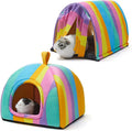 Guinea Pig Hideout Soft Large Bed Tunnel with Door Curtain 2 Pack Guinea Pig Toys Set Bunny Bed Cage Accessories for Small Animals (Rainbow)