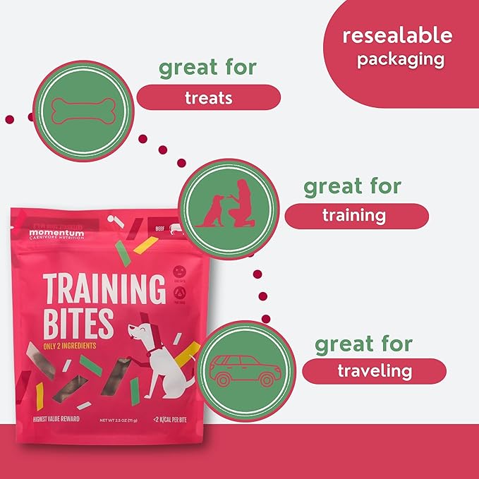 Momentum Carnivore Nutrition Freeze-Dried Beef Training Bites – Two Ingredients-Beef Kidney and Heart, Grain-Free, All-Natural Dog Treats –Made in USA – Perfect for Training & Rewards- 2.5 oz Bag