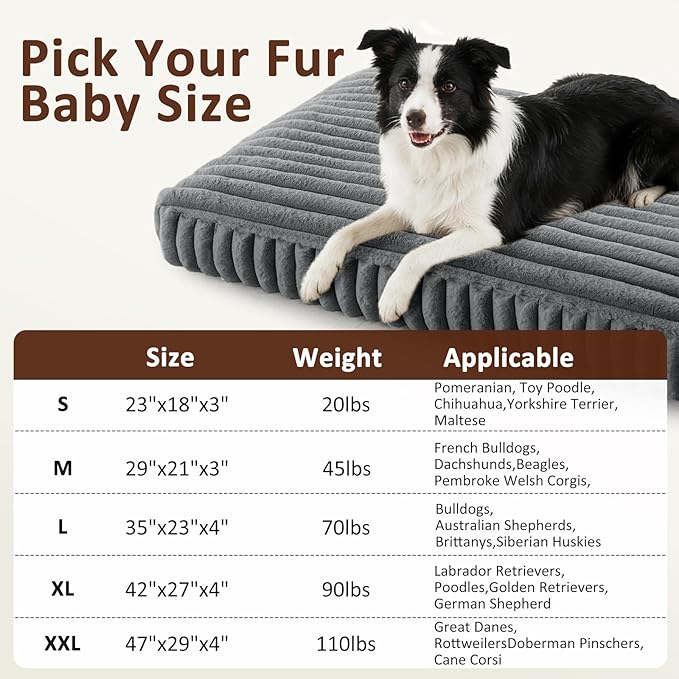 XL Dog Bed, Flat Pet Beds with Removable Washable Cover, Pet Mat Cute Dog Crate Bed Thick Shredded Chopped Crate Foam & Anti Slip Bottom for Indoor, 42"x27"x4"