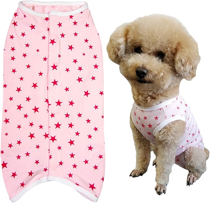 Dog’s Recovery Suit Post Surgery Shirt for Puppy, Wound Protective Clothes for Little Animals(Pink Stars-l)