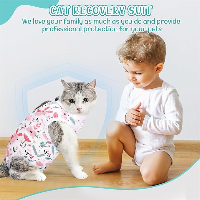 SlowTon Cat Recovery Suit - Cat Onesie for Cats After Surgery Female Male, Kitten Clothes Cats Surgical Spay Suit Abdominal Wounds, E-Collar Alternative Bodysuit Shirt Anti-Licking (White, L)