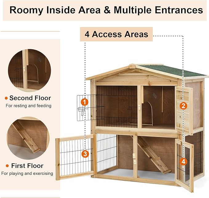 Tangkula Wood Chicken Coop and Rabbit Hutch, Indoor Outdoor Bunny Hutch with Ramp & Run, Hen Guinea Pig Cage with Waterproof Roof Ventilation Door, Pet House for Small Animals, 40 x 18.5 x 35.5 Inch