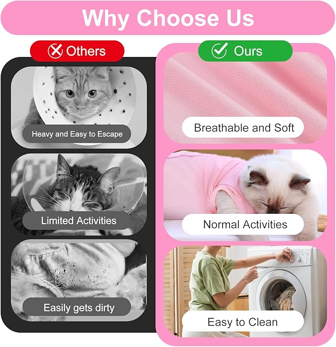 Cat Recovery Suit Spay Abdominal Wounds Skin Diseases Kitten Bodysuit Female Kitten Breathable Cone of Shame Alternative for Cats Anti Licking After Surgery Protection, Chest 13.4-15.7 in
