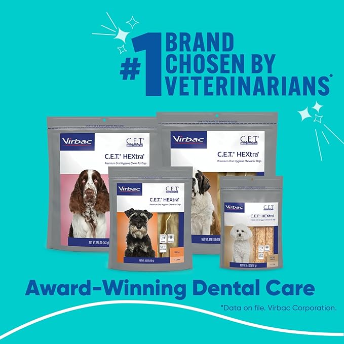 Virbac C.E.T.® HEXTRA® Premium Oral Hygiene Chews for Dogs, Rawhide Coated to Fight Bacteria and Reduce Plaque and Tartar, over 50lbs