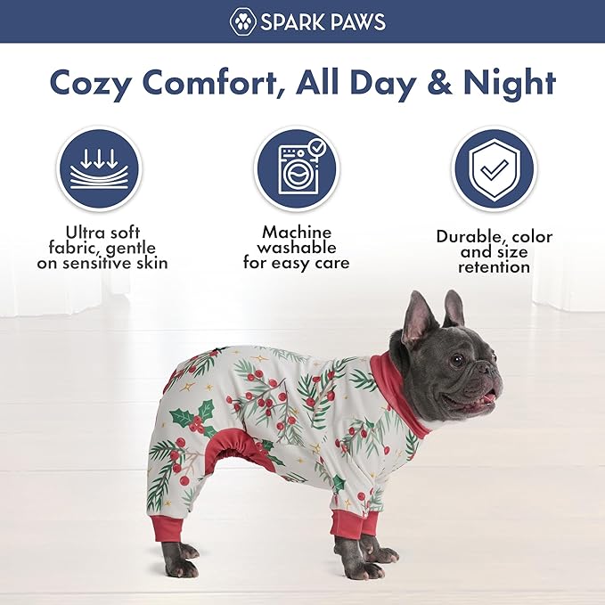 Spark Paws Dog Christmas Pajama, Dog Recovery Suit Male, Onesie, Ultra-Soft and 4-Way Stretch, for Small Medium and Large Breeds - Mistletoe - L