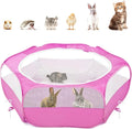 Pawaboo Small Animals Playpen, Waterproof Small Pet Cage Tent with Zippered Cover, Portable Outdoor Yard Fence with 3 Metal Rod for Chick/Kitten/Puppy/Guinea Pig/Rabbits/Hamster/Chinchillas,Magenta
