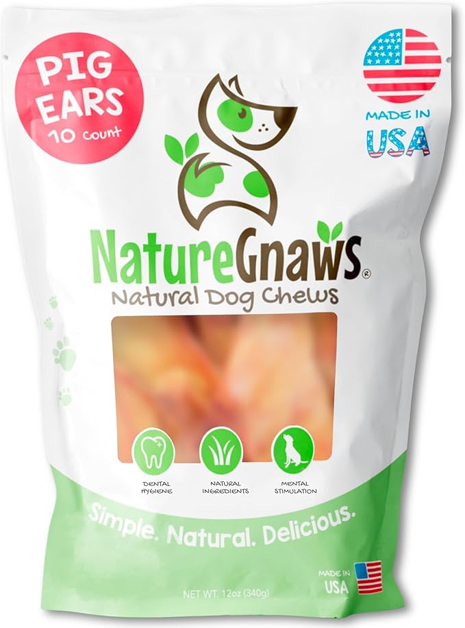Nature Gnaws USA Pig Ears for Dogs (10 Count) - Thick Long Lasting for Aggressive Chewers and Large Dogs - Premium Natural Pork Dog Chew Bones - Rawhide Free