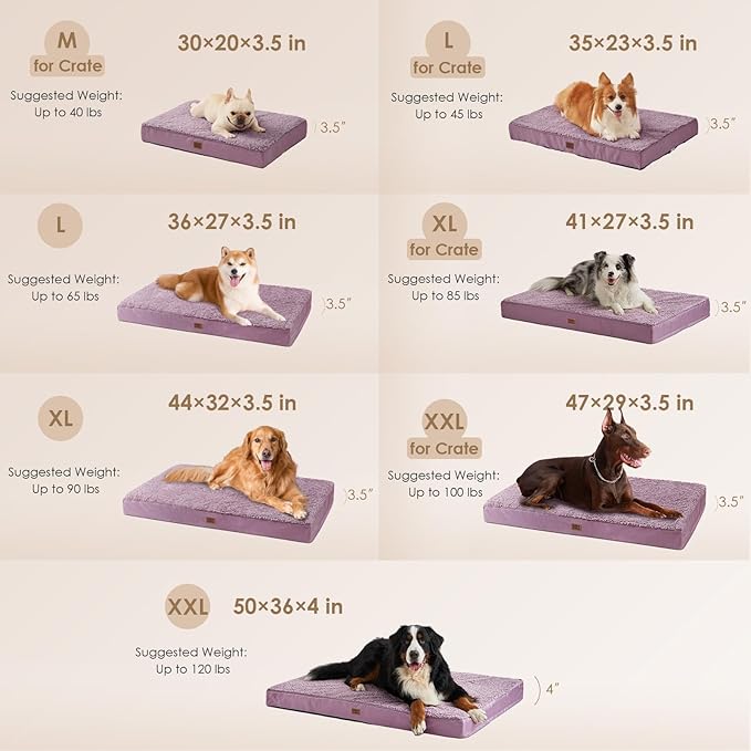 EHEYCIGA Orthopedic XXL Dog Beds for Jumbo Dogs with Removable Washable Cover for Crate, Fog Purple, 47x29