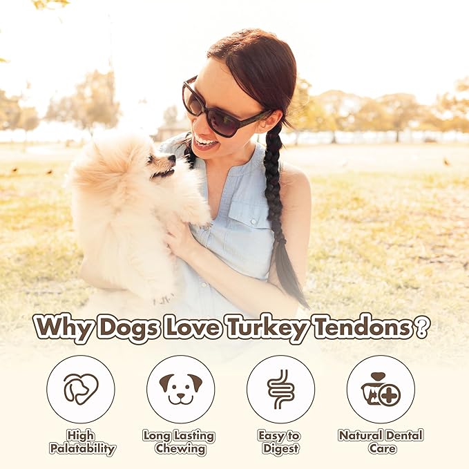 VITADAY Turkey Tendons for Dogs, All Natural, Healthy Dog Treats, Long Lasting, Hypoallergenic Dog Chews, Rawhide Free, USA-Sourced, for Small Dogs, Ring (S), 4 Count Pack