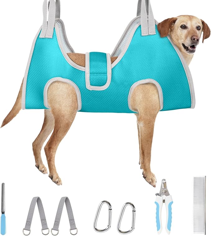 Supet Dog Grooming Hammock for Large Dogs, Dog Hanging Harness for Nail Trimming Doorframe, Pet Holder Restraint for Clipping Nails, Pet Hoist Sling for Cutting Nails at Home (Blue XL)