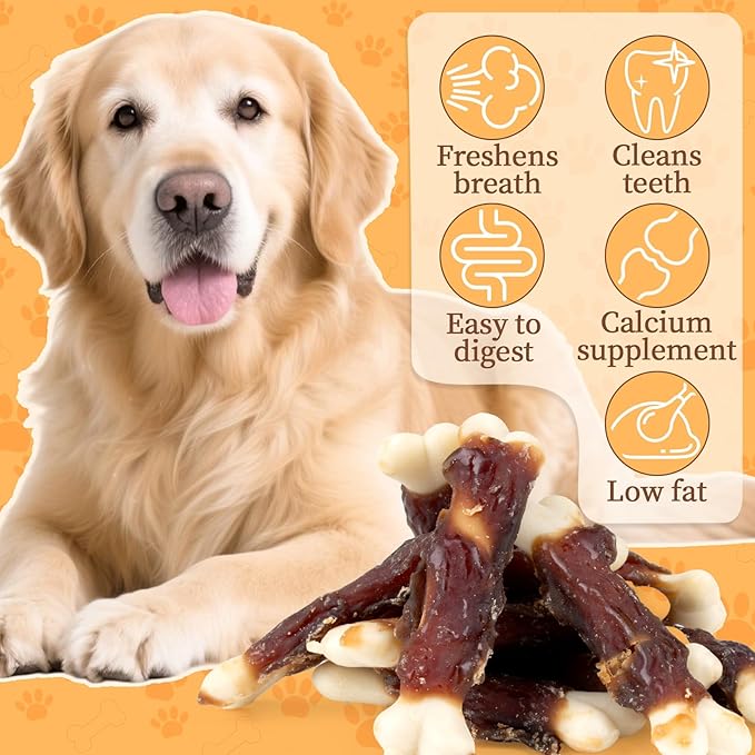 MAQIHAN Dog Treats - Chicken and Duck Wrapped Calcium Bones Without Rawhide Training Treats for Dogs Teeth Cleaning Bones Fresh Breath Easy to Digest Dog Christmas Treat