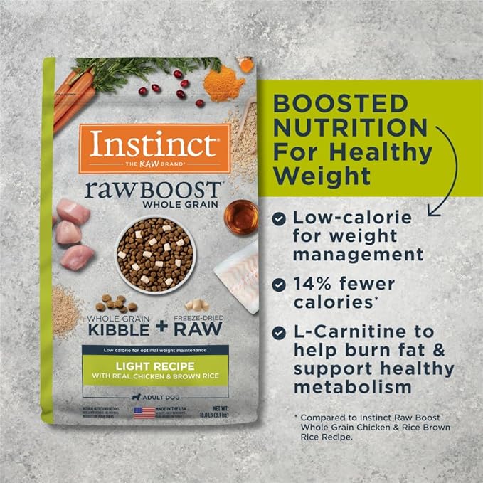 Instinct Raw Boost Light, Natural Dry Dog Food with Freeze Dried Pieces, Whole Grain Recipe- Real Chicken and Brown Rice, 18 lb. Bag