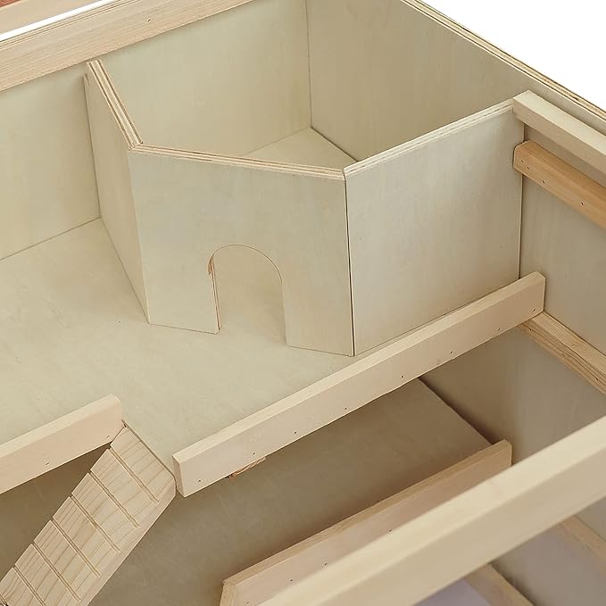 Extra Large Hamster Cage, Wooden Chinchilla Cage, 3-Layer Hamster Hideout with Open Roof Gerbil Cage for Ferret, Mice Rat Reptiles (Natural)