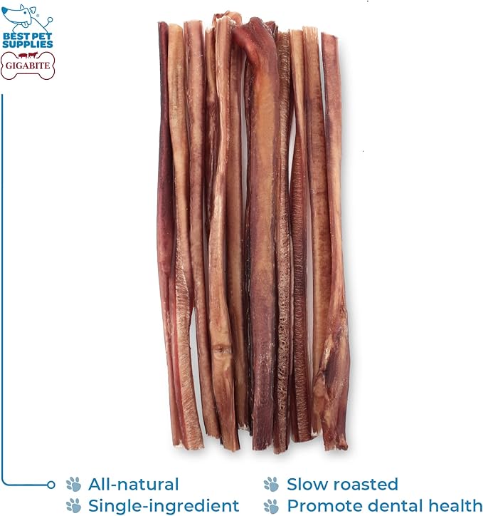GigaBite Bully Sticks for Dogs All Natural Beef Pizzle Dog Chews, Odor & Rawhide Free Dog Treats, Long Lasting High Protein Chews Digestible Dental Dog Treat - Sticks (Half-cut 12"), Pack of 10