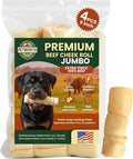 4 Pack 6 Inch Beef Cheek Rolls Extra Thick for Dogs – Digestible Rawhide Alternative Chews, Long Lasting Dental Treats, Single Ingredient Natural Dog Chews for Medium to Large Dogs