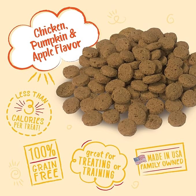 Charlee Bear Dog Training Treats for Small, Medium & Large Breeds, Crunchy Low Calorie Grain Free Dog Treats, USA Made, Chicken, Pumpkin & Apple, 6 Pack, 8oz Each